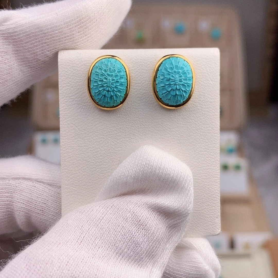 绿松石耳饰18K金镶嵌