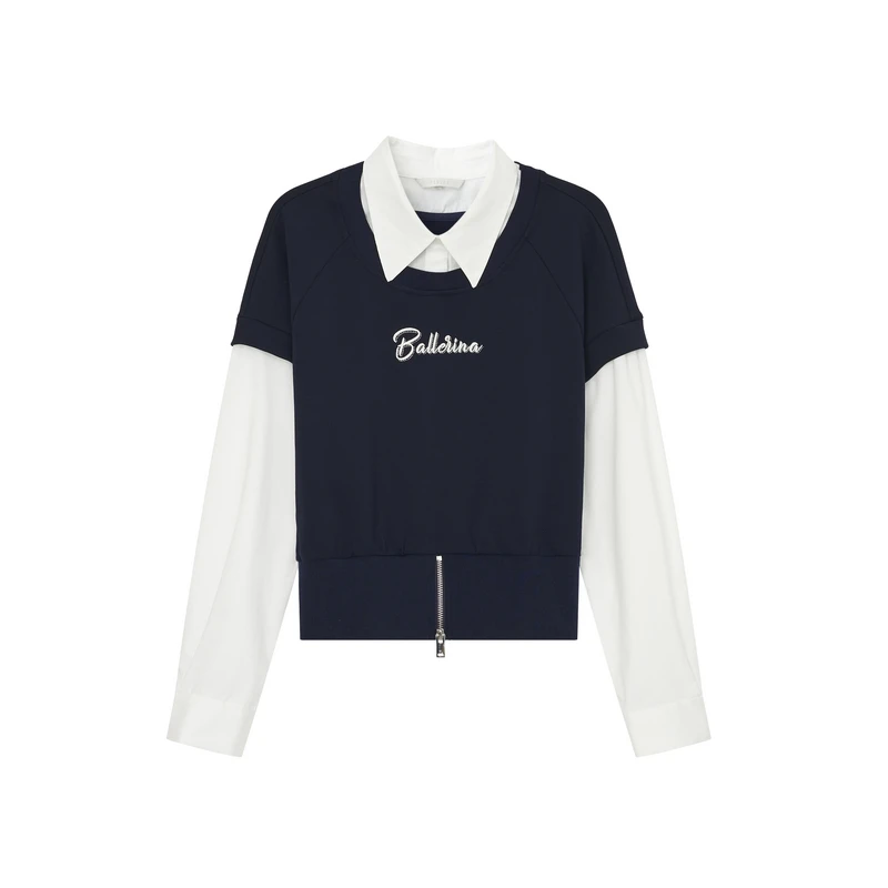 PK2120090假两件百搭长袖卫衣上衣运动时尚休闲女士拼接撞色秋季