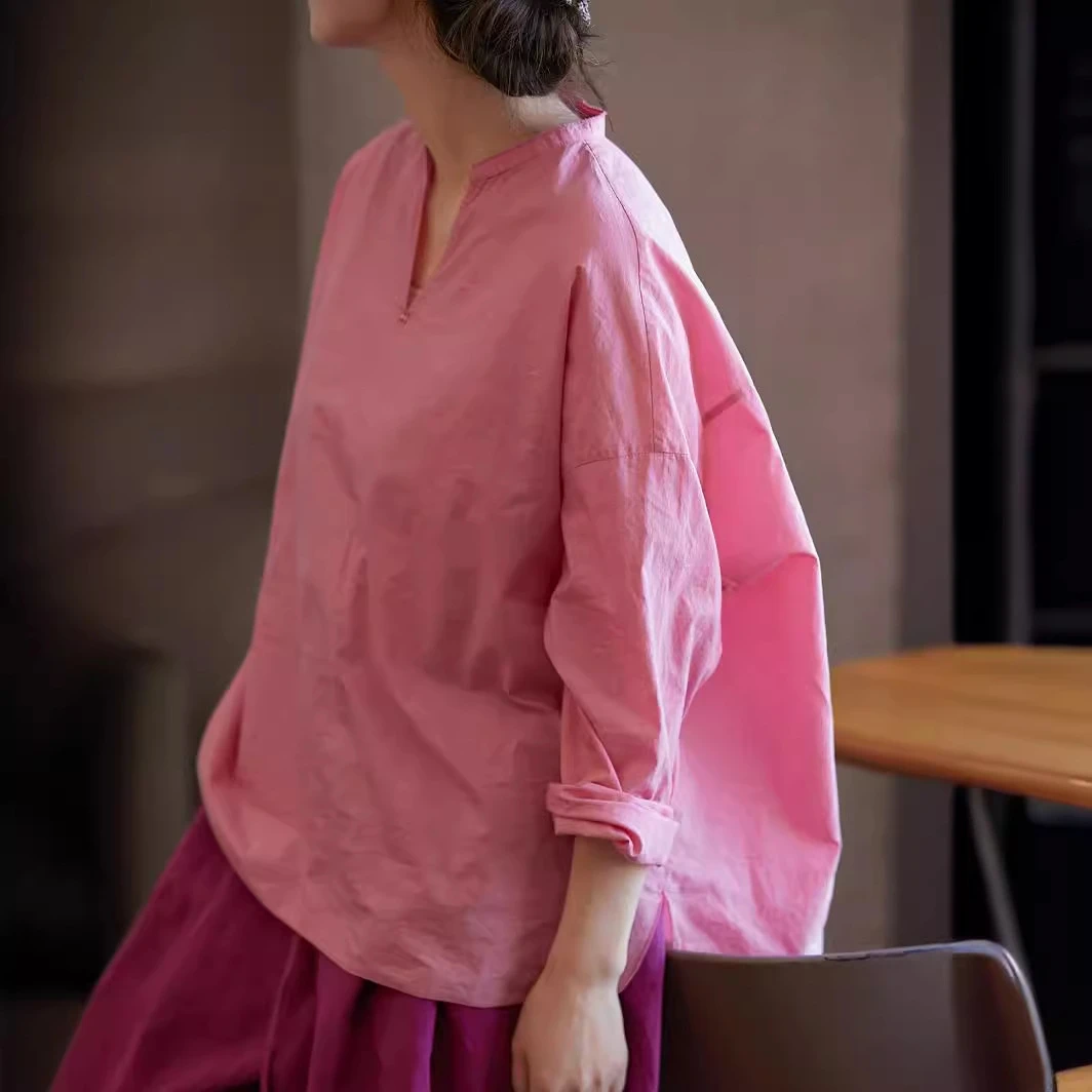 文艺休闲夏季复古原创女装胭脂水粉轻薄透气套式休闲百搭衬衫