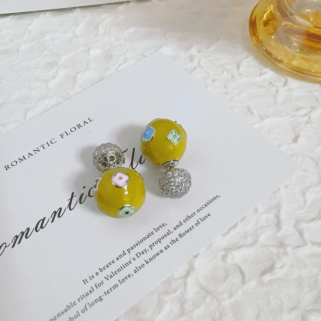 铜合金锆石耳饰 8059 滴油球型耳钉