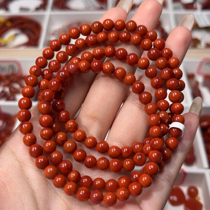 南红玛瑙未镶嵌手链满肉柿子红玫红5.5+mm多圈