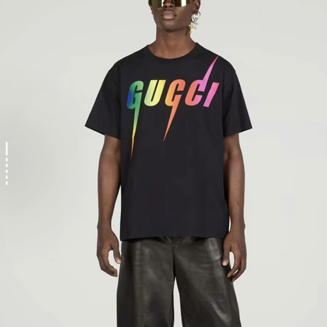 95新 GUCCI/古驰 52669/SS23 黑色Logo印花短袖T恤/M码/轻微变色