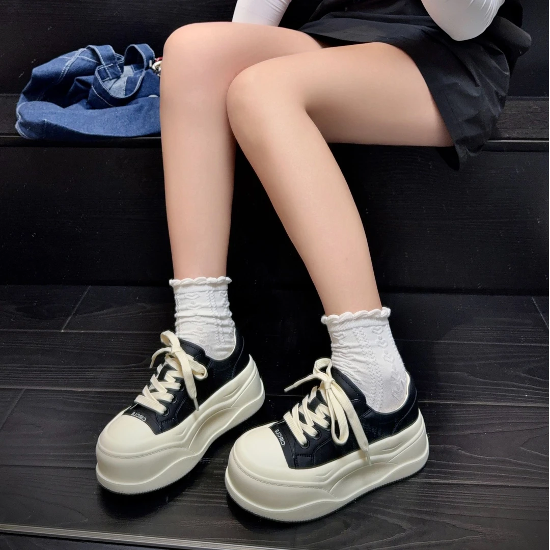 【rainbow】2025春款小个子7CM厚底超轻便小白鞋板鞋休闲时尚款女鞋