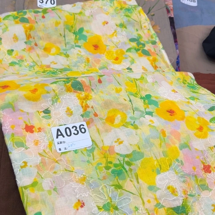 麻036刺绣印花纯苎麻2米