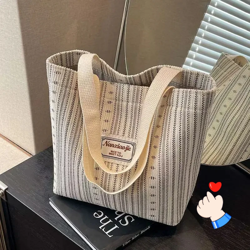 ins日式包包女2025帆布包时尚条纹手拎手拿包女上课托特通勤书c