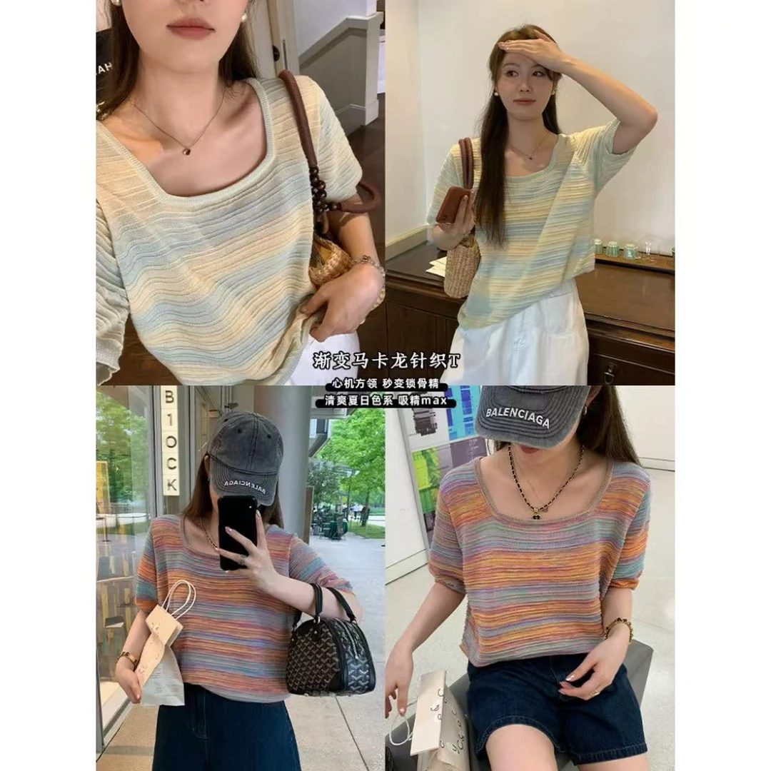 【反季现货-NAZ微胖高端定制】方领渐变针织短袖