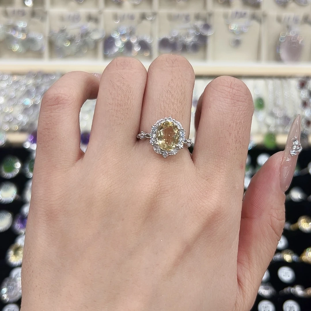 戒指黄晶银S925镶嵌