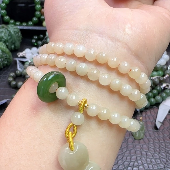 和田玉手链18K金镶嵌