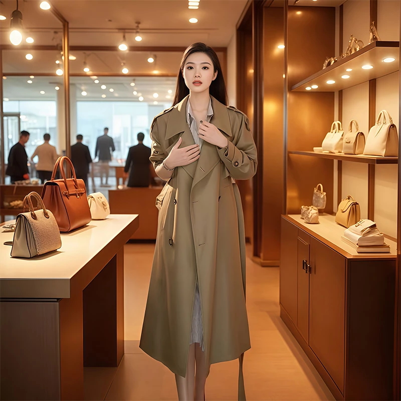 春秋秋季街头风极简风女风衣大衣收腰显瘦女士气质时尚中长款外套