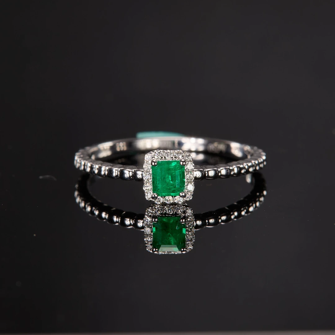 如苑珠宝18K金祖母绿戒指/0.2左右/GRC/沃顿/微油多样性发货