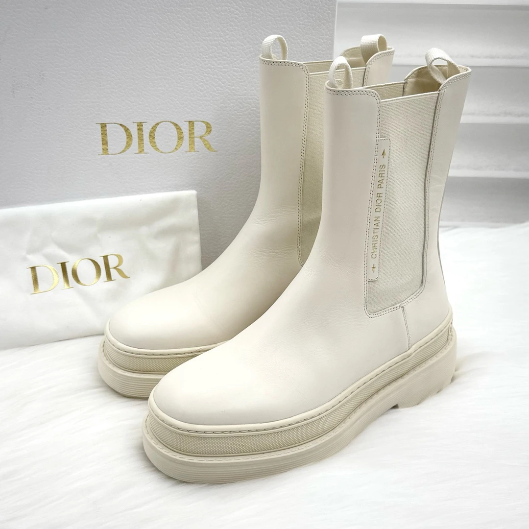 未使用 DIOR/迪奥 Trial 奶油白切尔西靴 37.5码 公价1.2w j1286