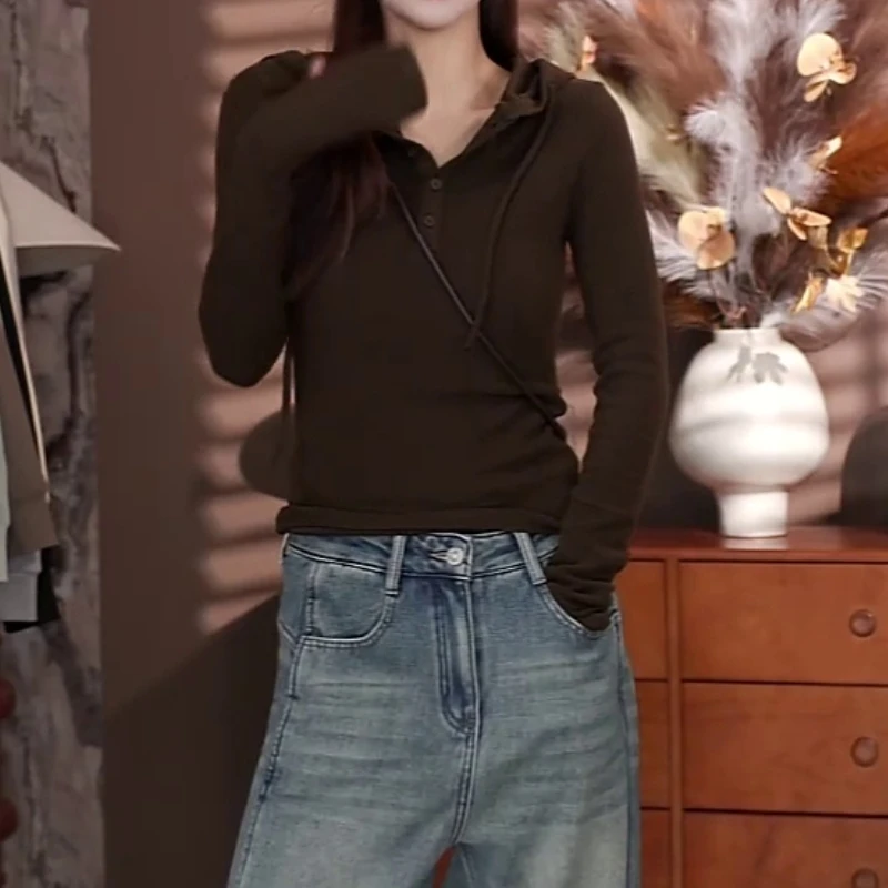 双面绒自发热连帽卫衣女2025秋冬季新款修身显瘦半开领打底衫上衣