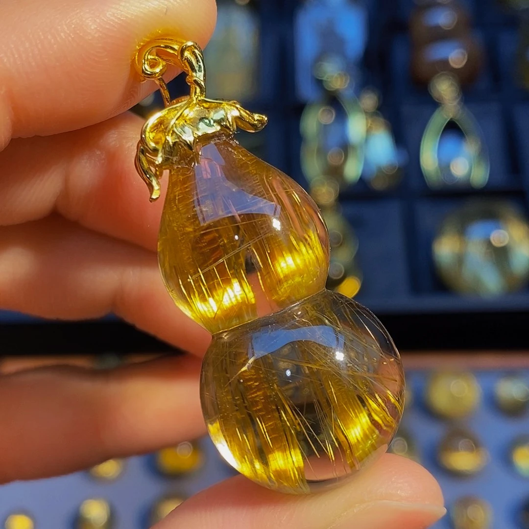 水晶颈饰银S925镶嵌天然钛晶葫芦吊坠