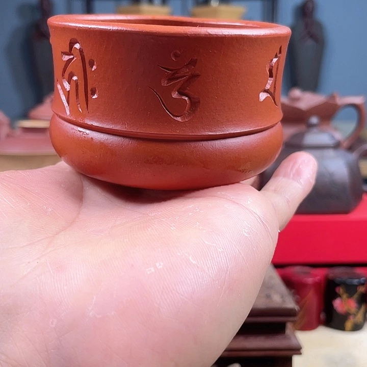 茶杯紫砂朱泥六字真言被微瑕