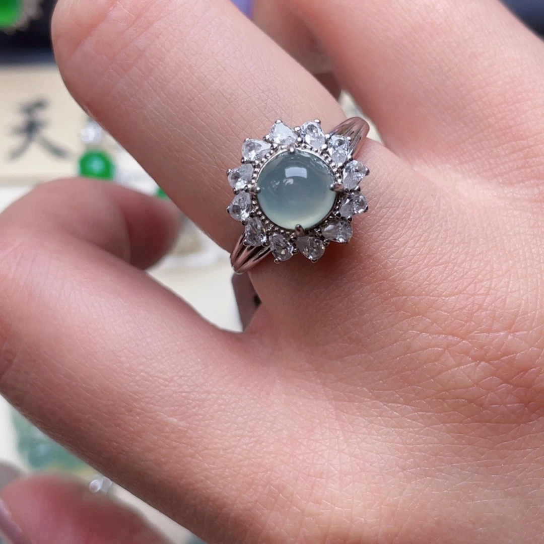 翡翠戒指银S925镶嵌戒指