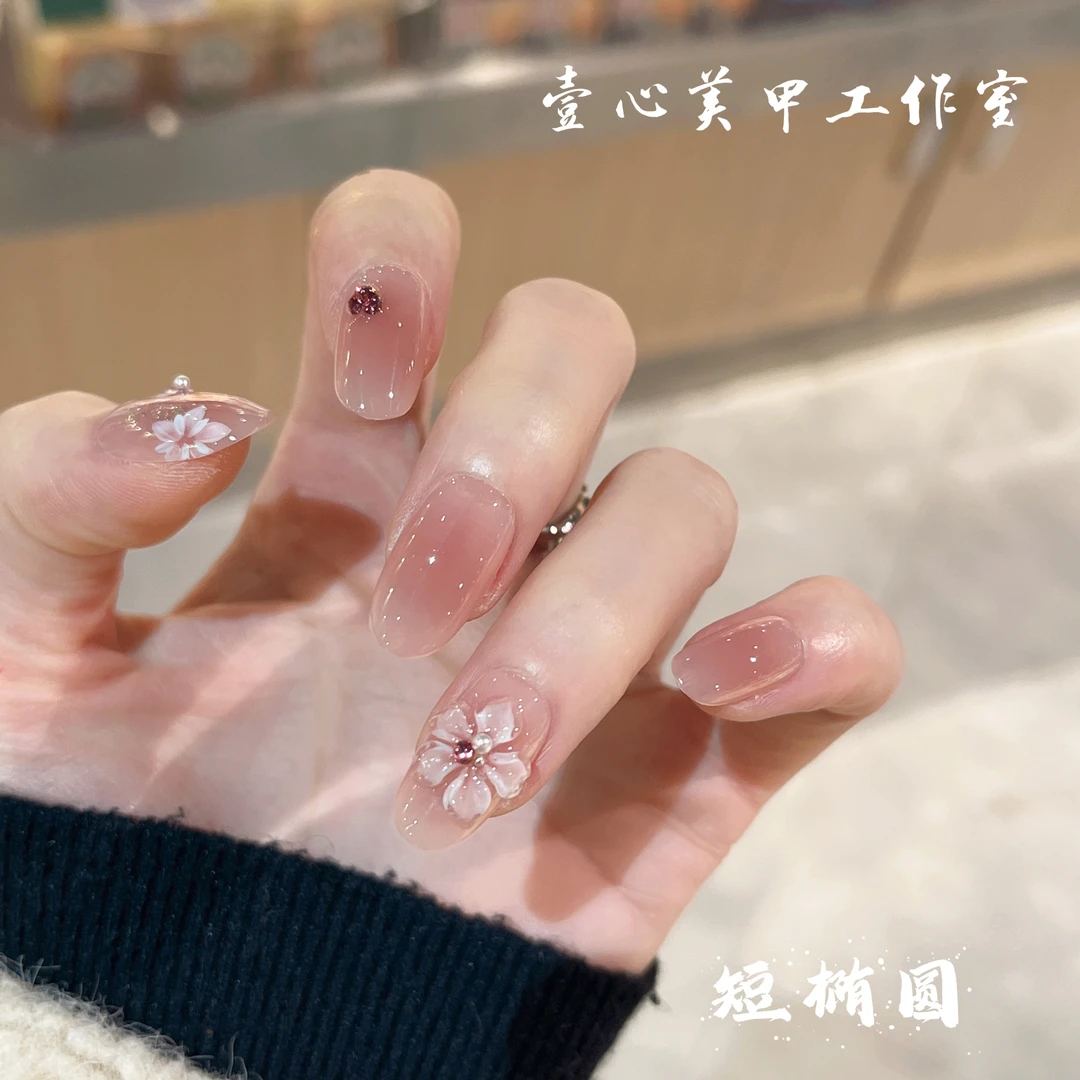 桃之夭夭-壹心纯手工穿戴甲 美甲贴片可拆卸假指甲10片装