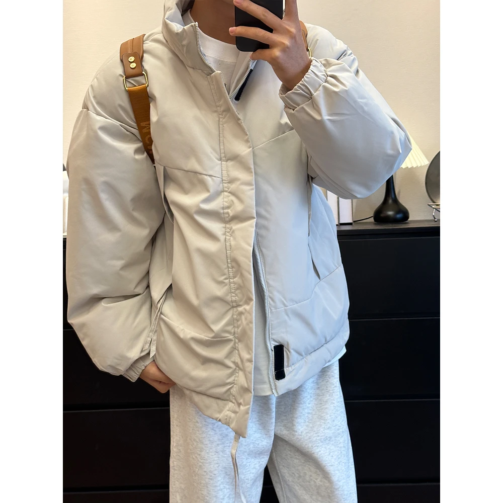 美拉德咖色夹克棉服男女款冬季加厚立领棉衣设计感魔术贴外套潮牌