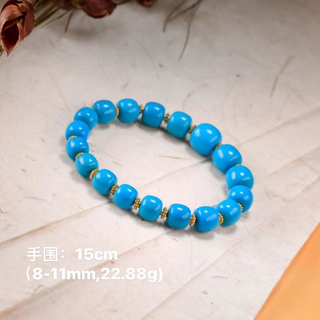 易禅居甄选-绿松石高瓷蓝24k精品手串