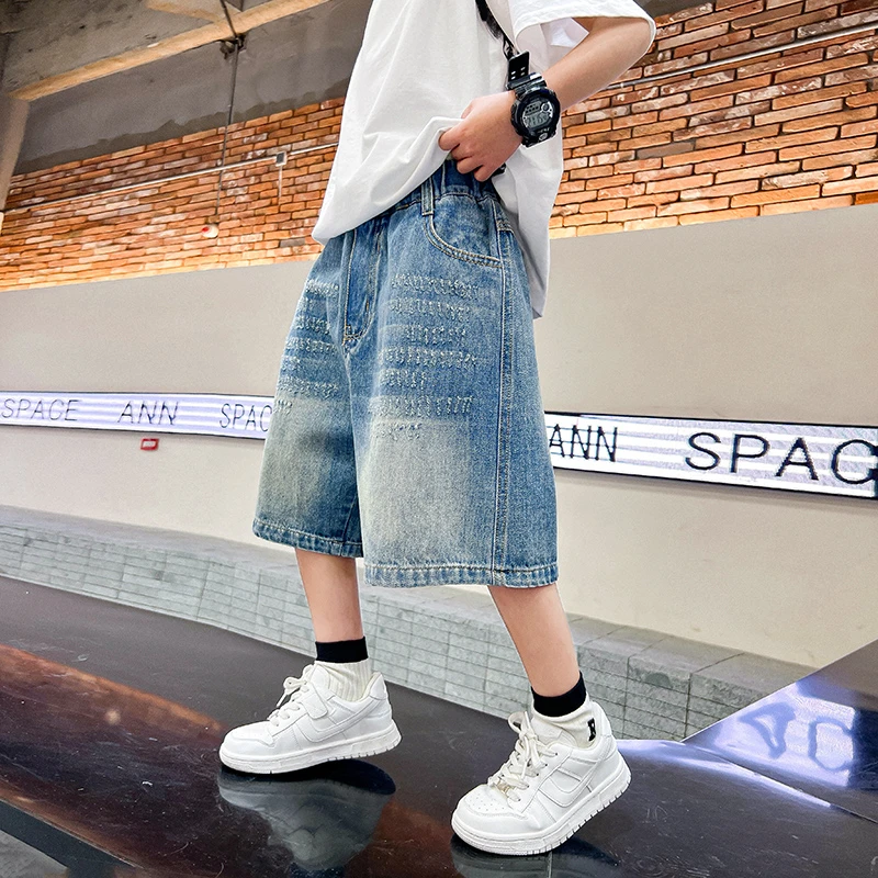 男童夏季宽松直筒五分牛仔短裤2025新款男孩韩范薄裤子K242KZ4371