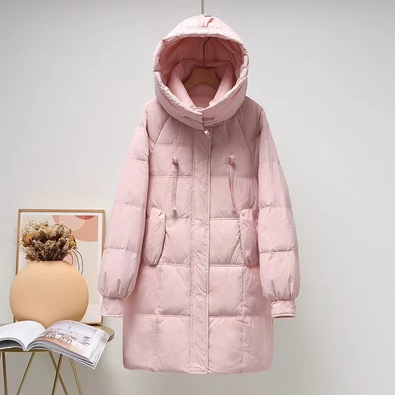 D新国标白鸭绒韩版牛角扣羽绒服女中长款2024冬装新款百搭加厚808