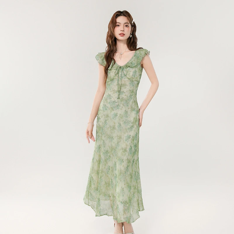 实拍2025新款夏日情书清新优雅气质后妈裙女温柔小飞袖甜美裙子