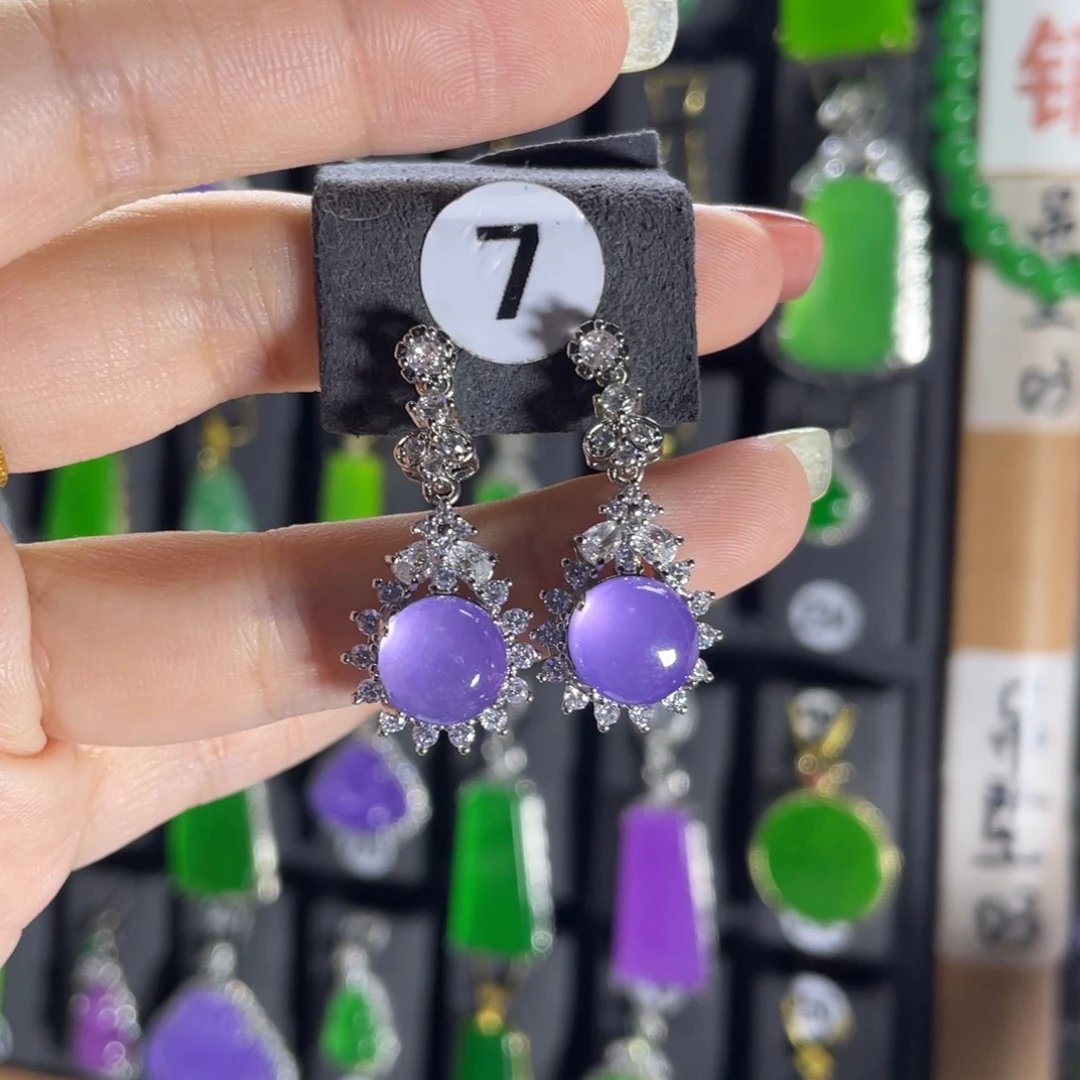 银S925镶嵌翡翠耳饰7