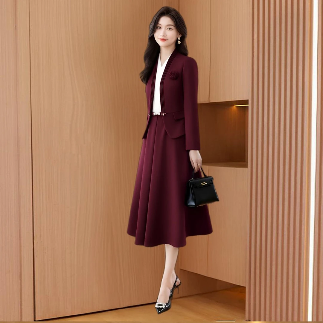 品牌红色小香风轻奢时尚套装2025秋季新款减龄显瘦爆款结婚两件套