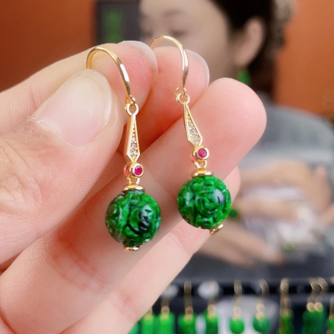 翡翠银S925镶嵌耳饰