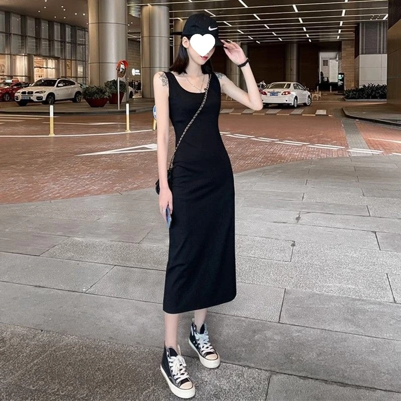 黑色吊带裙小个子裙子2025新款女无袖背心裙修身吊带连衣裙长款夏