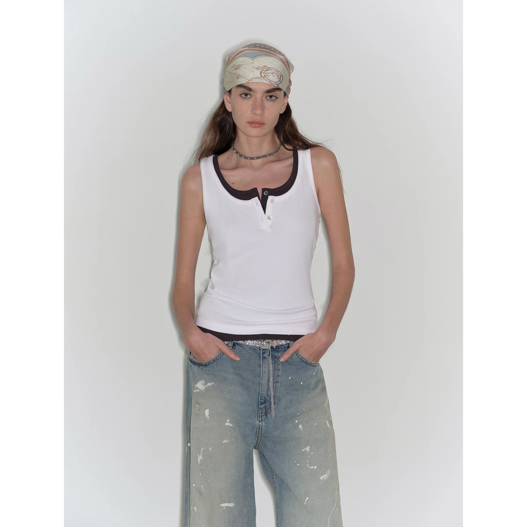 【chill无定式】 付智恩 日色微明 方U领包边印花背心