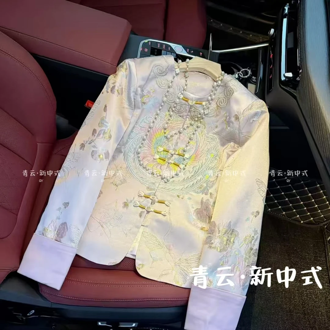 凤蝶 新中式时尚轻奢气质圆领刺绣春款外套女百搭高级感