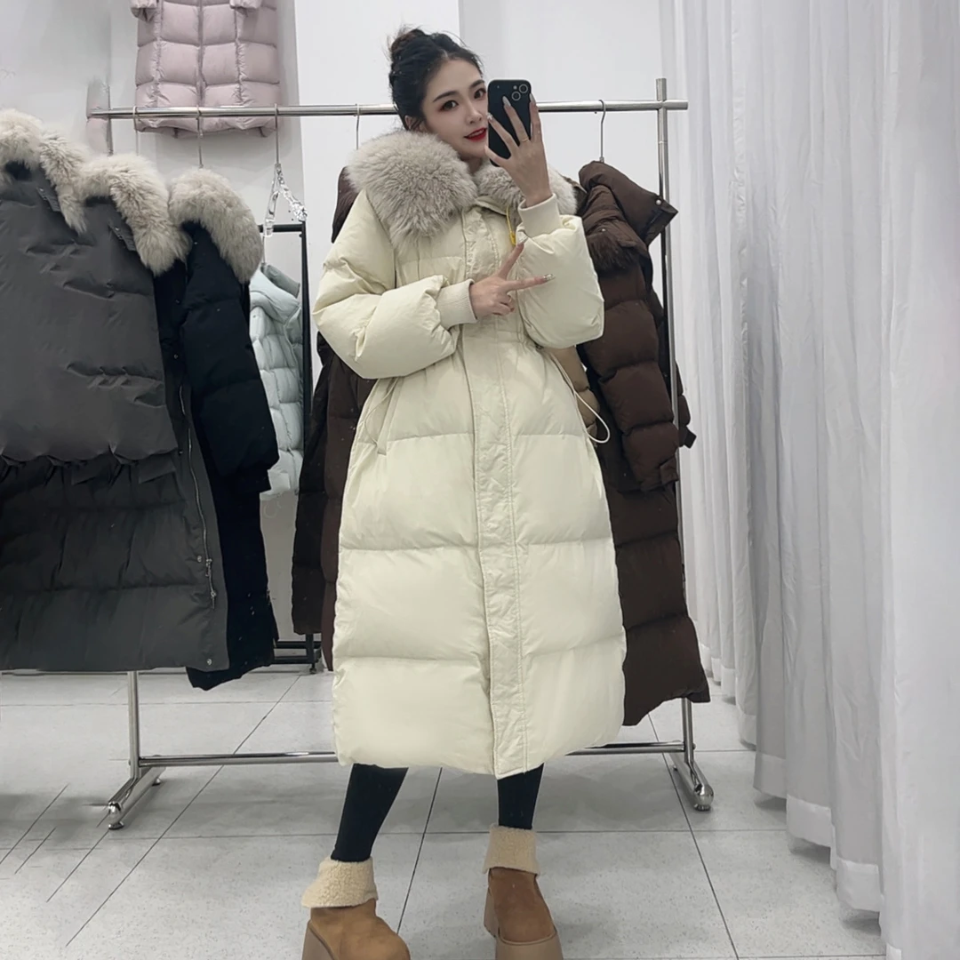 洋气狐狸大毛领羽绒服女2025新款长款韩版收腰显瘦冬季保暖外套