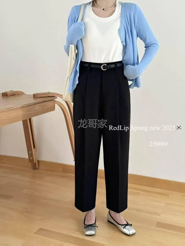 红唇家～春款配腰带爆款九分西装萝卜裤25006(裤长91公分左右）