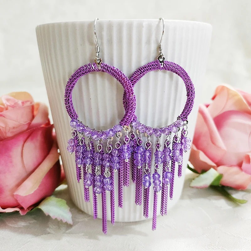 铜合金耳饰 波西米亚手工圈圈耳环气质长款流苏耳饰1219