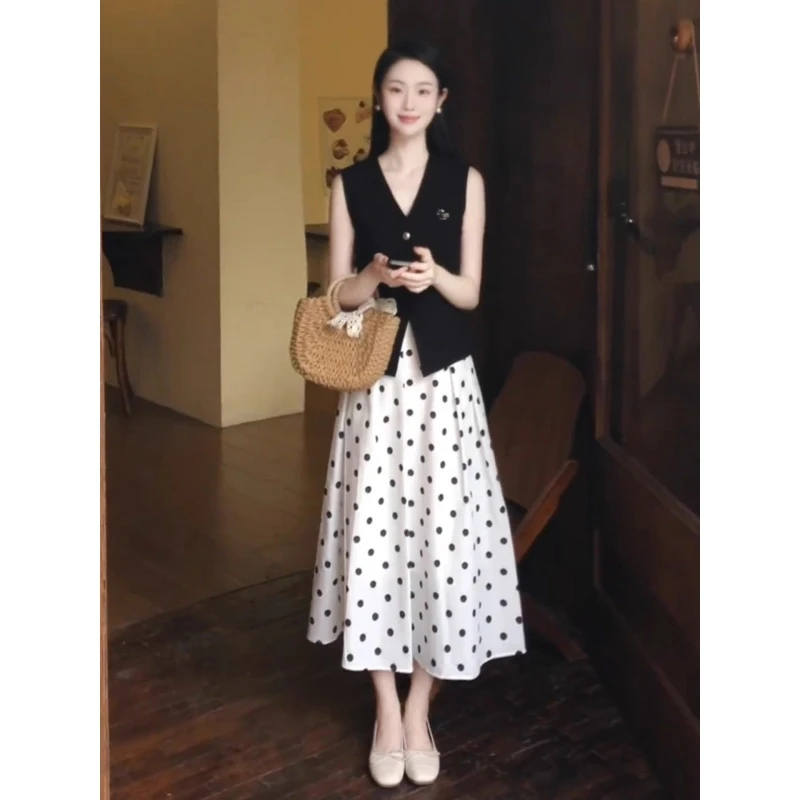 2025超火夏装一整套大方得体穿搭轻奢高级感女人味黑色马甲套装裙