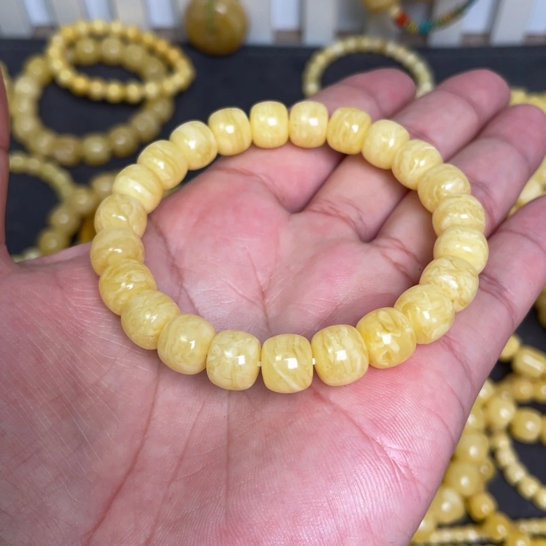 蜜蜡未镶嵌裸石虎皮纹千层雪蜜蜡手串10mm