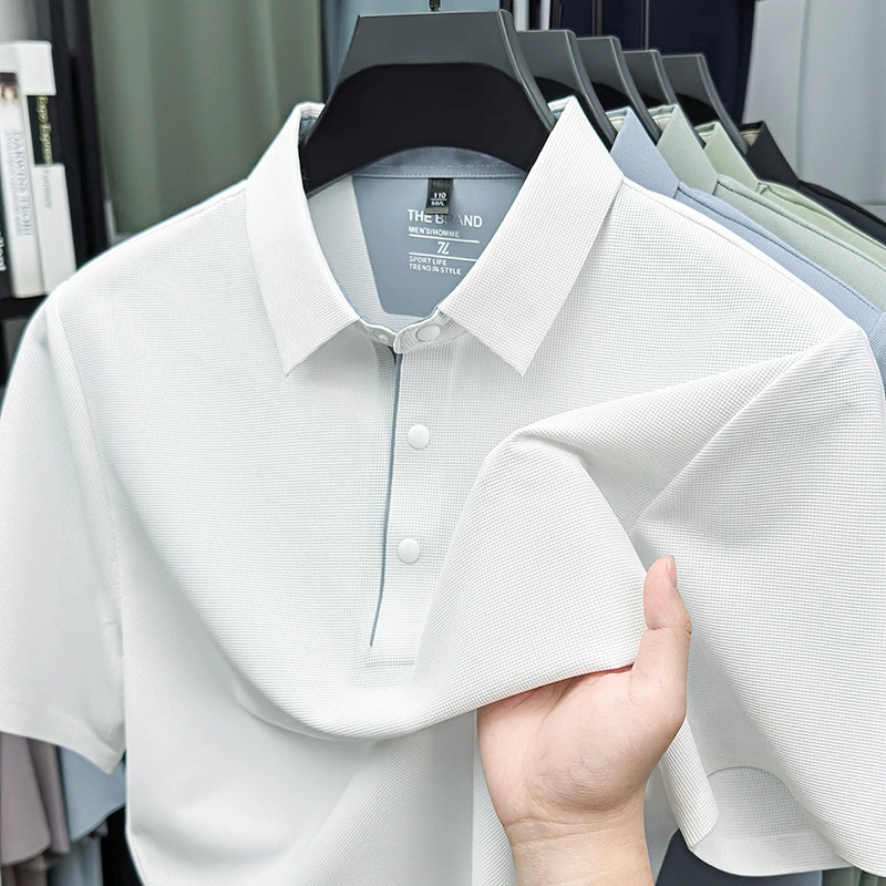 冰丝短袖polo衫夏季男士无痕中青年翻领速干t恤透气薄款上衣半袖