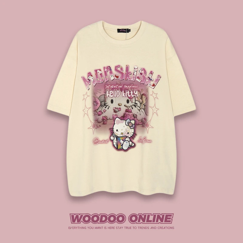 凯蒂童话 WOODOO 设计师品牌 复古美式卡通创意 男女短袖T恤