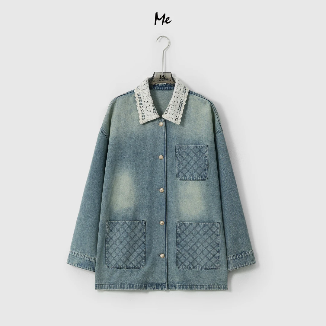 ME【中古菱格牛仔外套】天丝棉混纺菱格提花复古水洗外套MESA0094