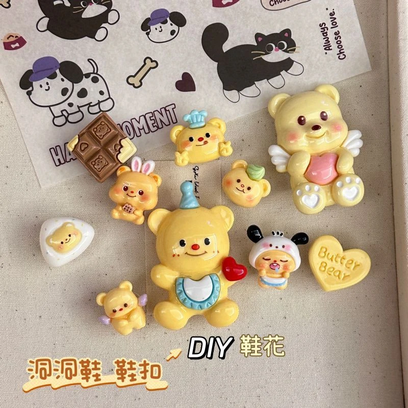 可爱卡通洞洞鞋扣黄油小熊配饰配件公仔鞋花diy可拆卸少女必备