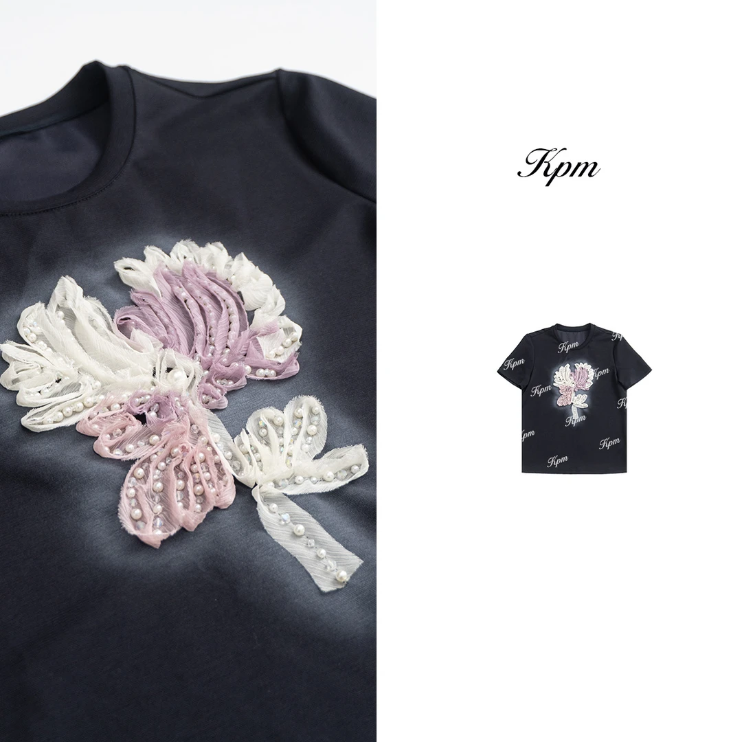 2025春夏季新款正肩短袖t恤女甜美小众设计感洋气欧货上衣JN7129