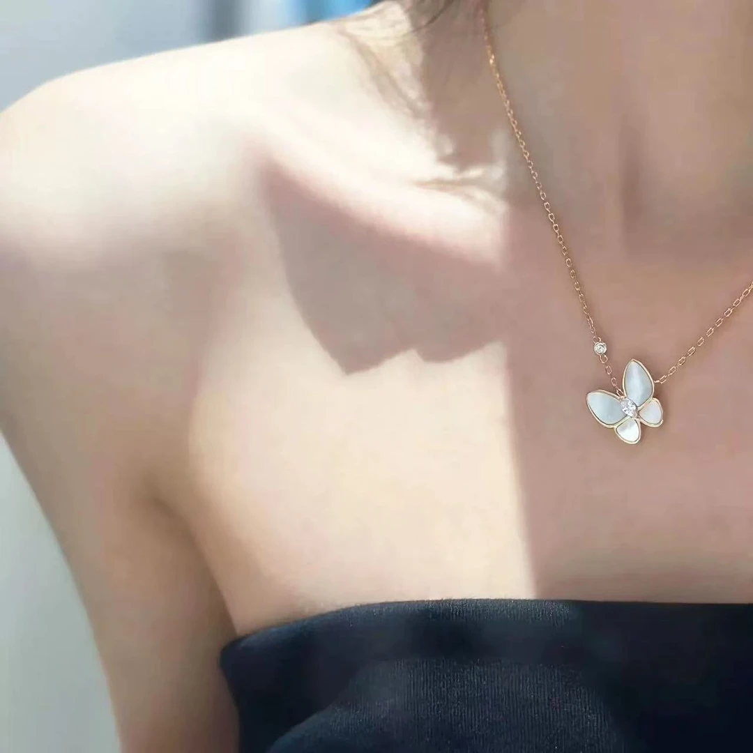 合金项链 蝴蝶白项链玫瑰金锁骨链女轻奢贝壳吊坠时尚颈链162