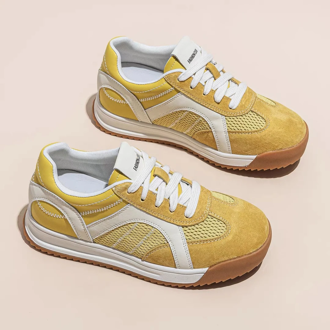 C5668   黄色  时尚百搭厚底圆头阿甘鞋系带女休闲德训鞋