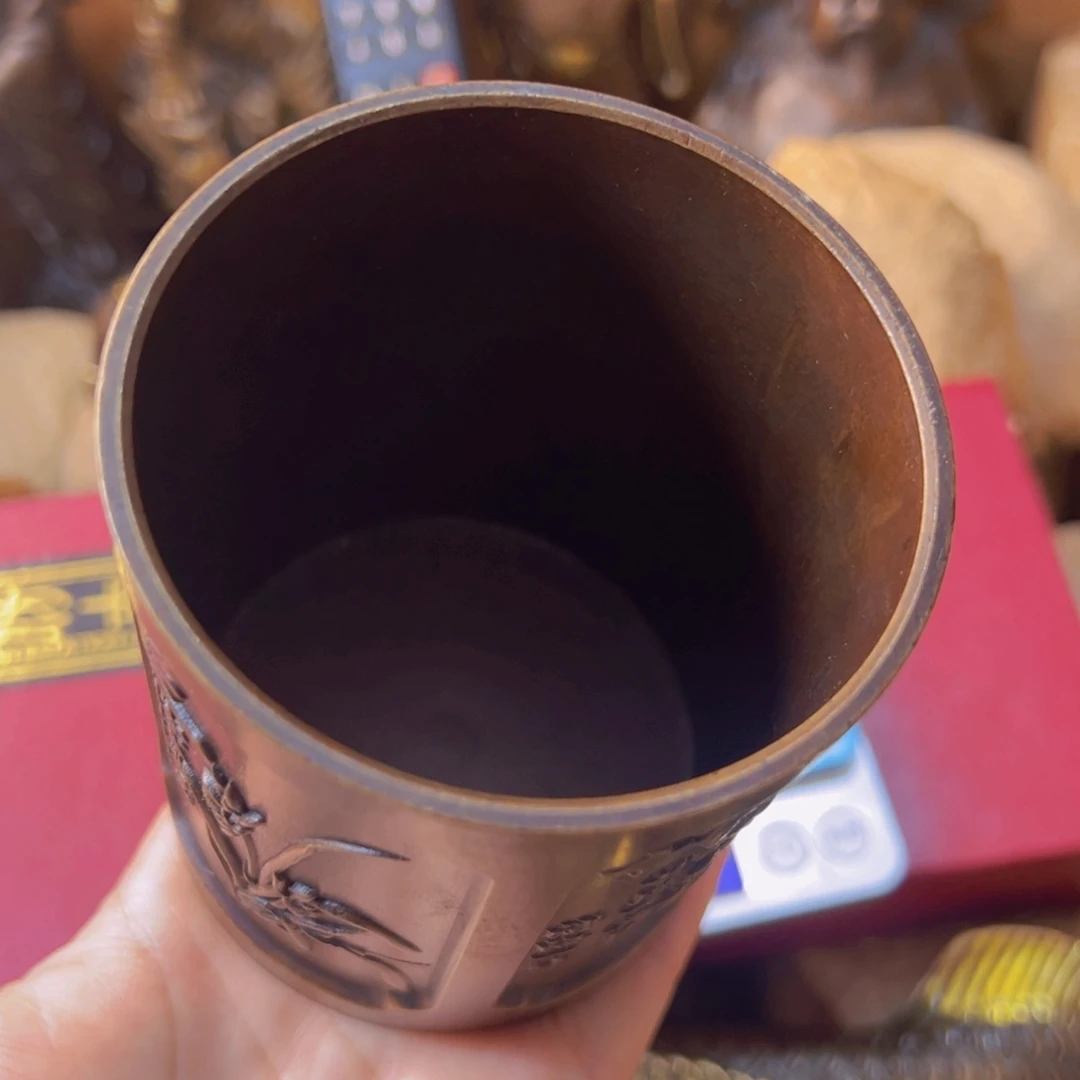 原矿风磨铜笔筒一个