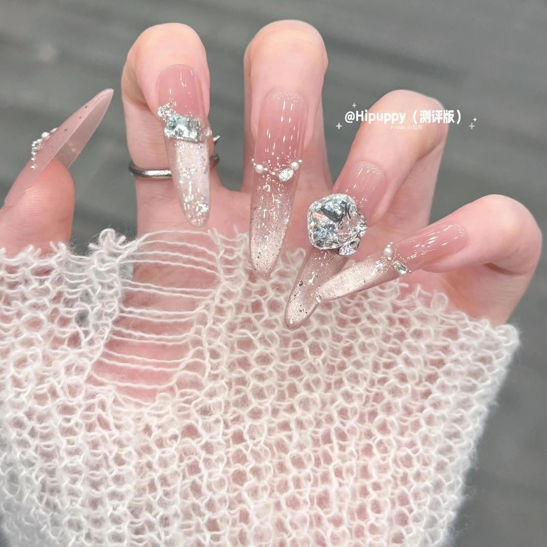 【星河】纯手工穿戴纯欲氛围奢华千金猫眼渐变气质可拆卸美甲套装