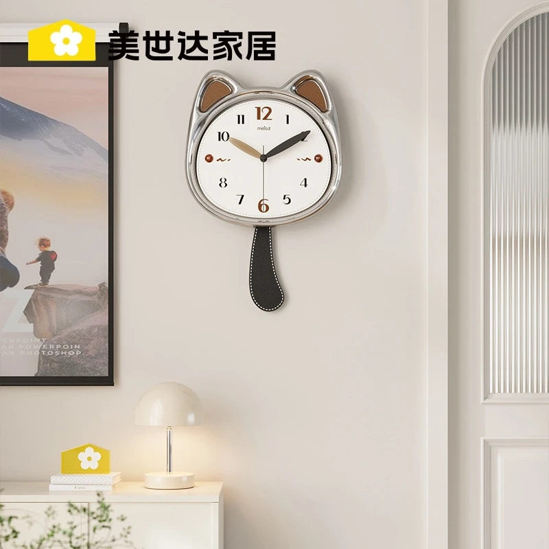 美世达陶瓷猫咪挂钟客厅2025新款轻奢高级感现代钟表挂墙创意时钟