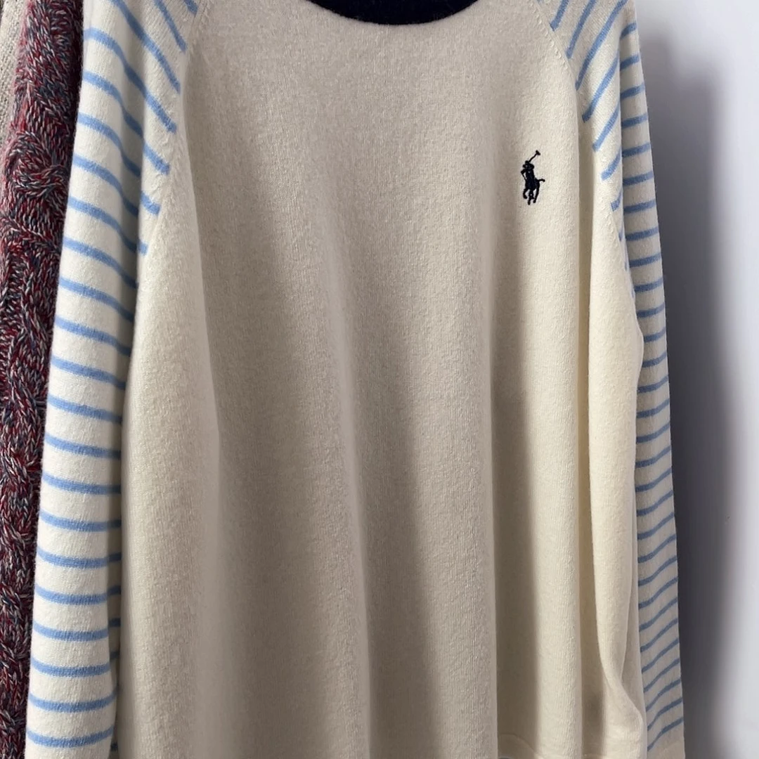 战马 刺绣 条纹 羊绒衫