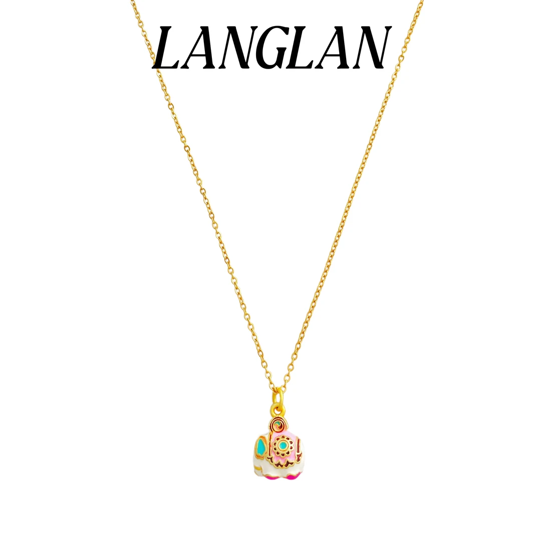 铜合金项链 古法珐琅彩金色小象项链烧蓝轻奢精致女生小众79