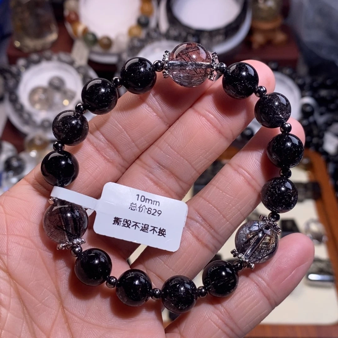 水晶手链未镶嵌黑发晶设计款10mm全透体