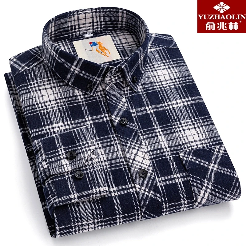 YUZHAOLIN/俞兆林俞兆林纯棉长袖磨毛衬衫男宽松外穿休闲高档衬衣